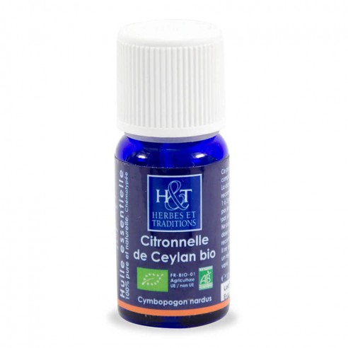 Flacon 10ml d'huile essentielle bio répulsif Citronnelle de Ceylan
