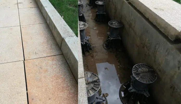 Des litres d'eau stagnante, voilà ce qui se cache sous les terrasses sur plot